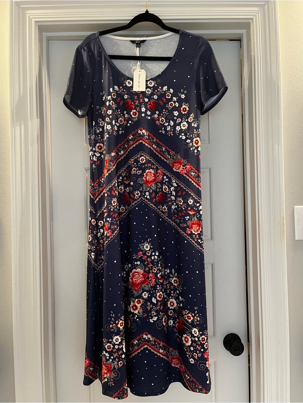 Shall We Navy Floral V-Neck Maxi Dress with Red Accents